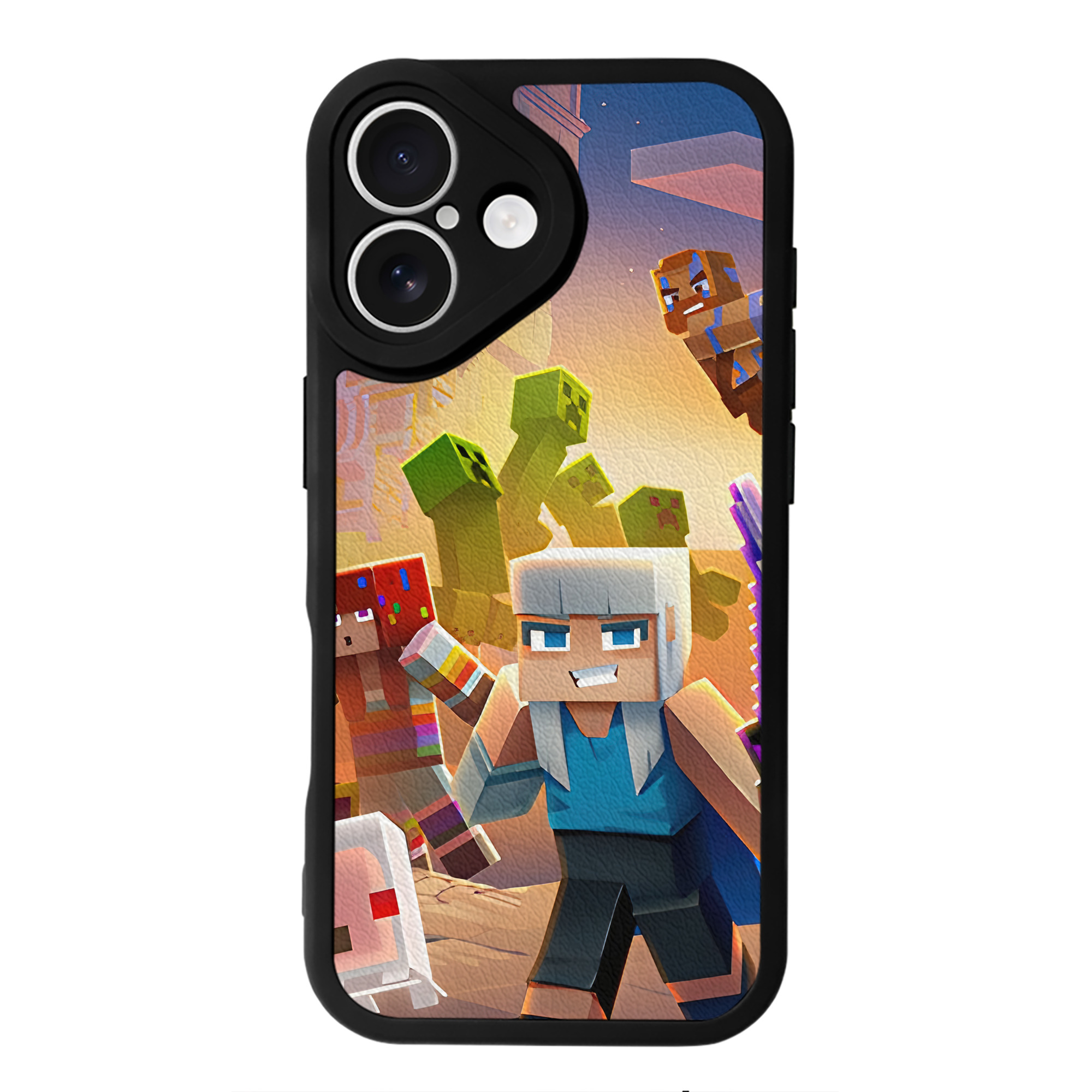 （画像用） マインクラフト ブロックの世界 Minecraft MC Block world 【iPhone 16シリーズ対応】シリコンスマホケース（レザー調） 材質：シリコン